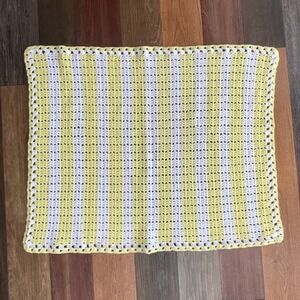 Handmade Crochet Crib Blanket Yellow and White  30" x 36"
